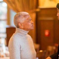 Mary Frances Berry speaks with a participant